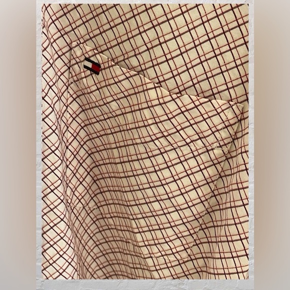 Tommy Hilfiger Button Up Shirt Men's Medium Red Accents Long Sleeve Cotton - Picture 3 of 7